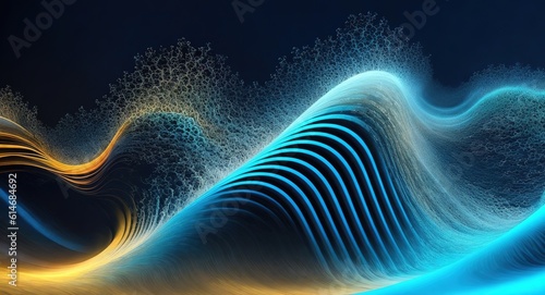 Blue Fractal Wave background, Abstract Motion with Curves and Patterns, Generative AI