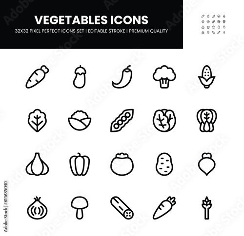 Vegetables icons set in 32 x 32 pixel perfect with editable stroke
