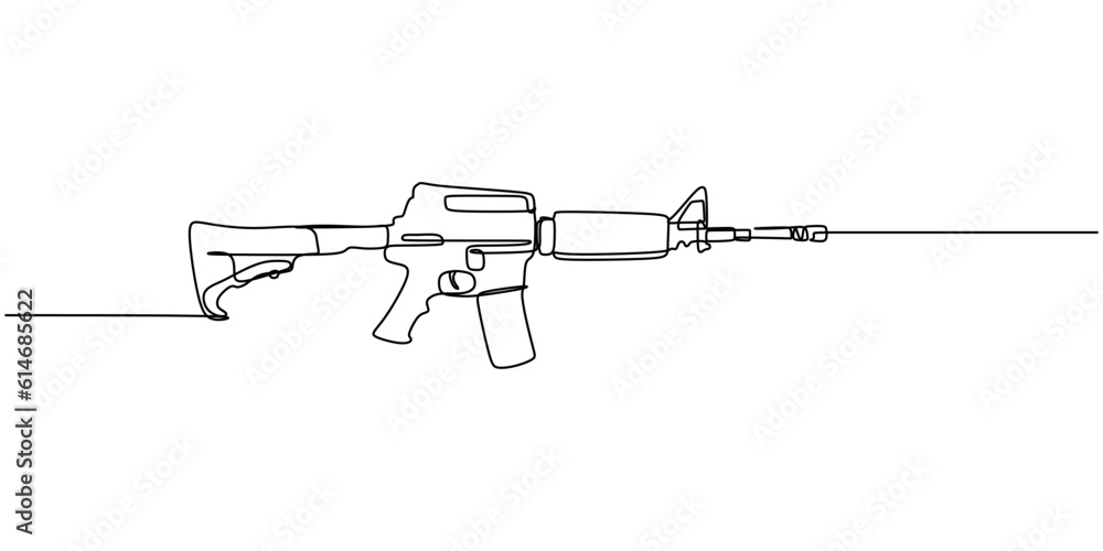 Continuous single one line of Air rifle isolated on white background. Continuous single one line of Air rifle isolated on white background.