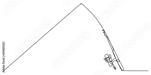 Continuous single one line of fishing tool isolated on white background.
