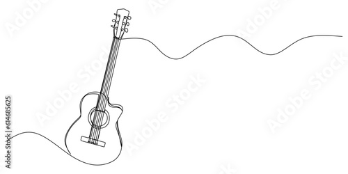 Continuous single one line of guitar isolated on white background.