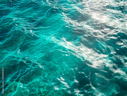 Green and blue ocean background. Sea surface aerial view, Bird eye view photo of waves and water surface texture. Top view. Ai Generative illustration © peshkova