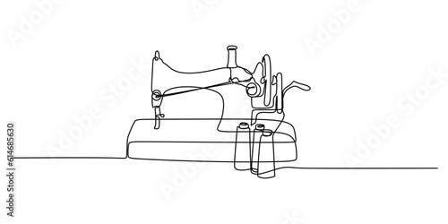 Continuous single one line of sewing machine isolated on white background.