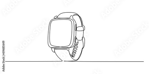 Continuous single one line of sport watch isolated on white background.