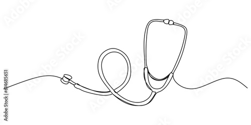 Continuous single one line of stethoscope isolated on white background.
