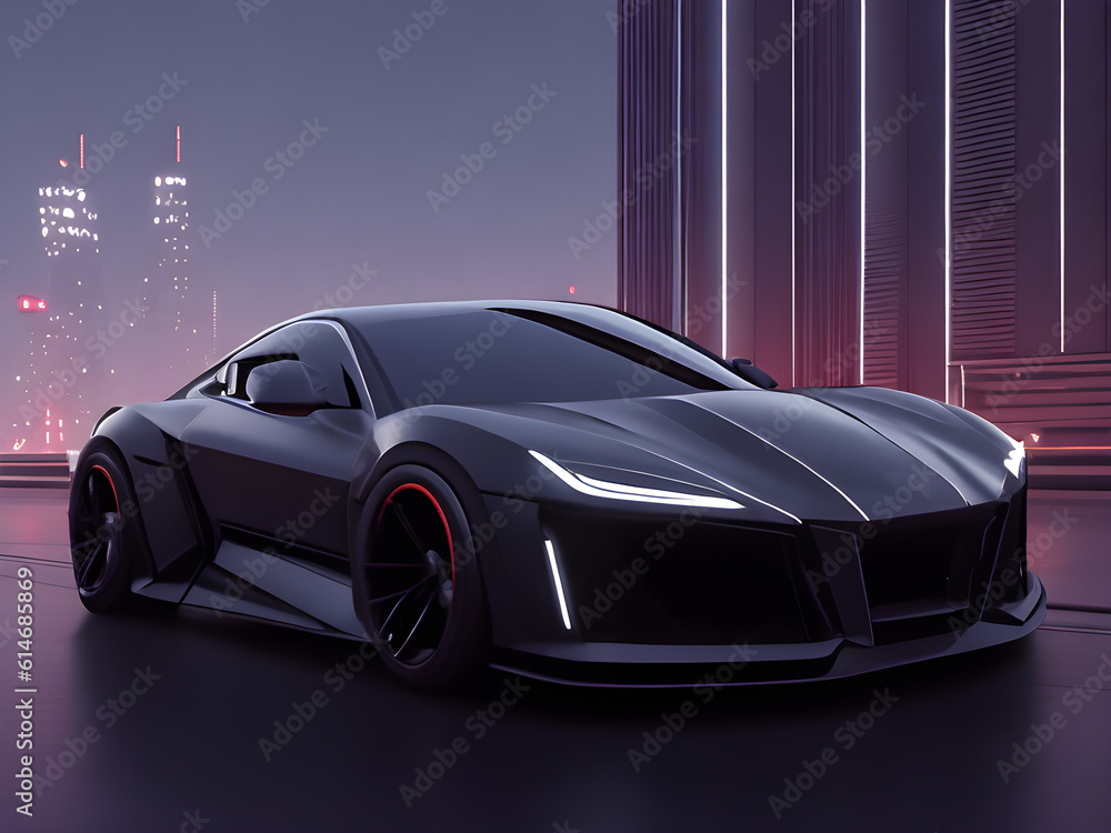 Futuristic electric concept car in city background. generative AI
