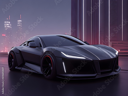 Futuristic electric concept car in city background. generative AI © magr80