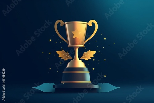 Blue background with golden trophy, Generative AI