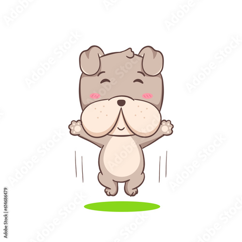 Cute Bulldog jumping cartoon character. Adorable animal concept flat design. Isolated white background. Vector art illustration.