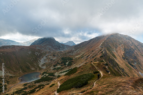 Volovec and Ostry Rohac hills with Nizne Jamnicke pleso lake bellow in Western Tatras mountains in Slovakia