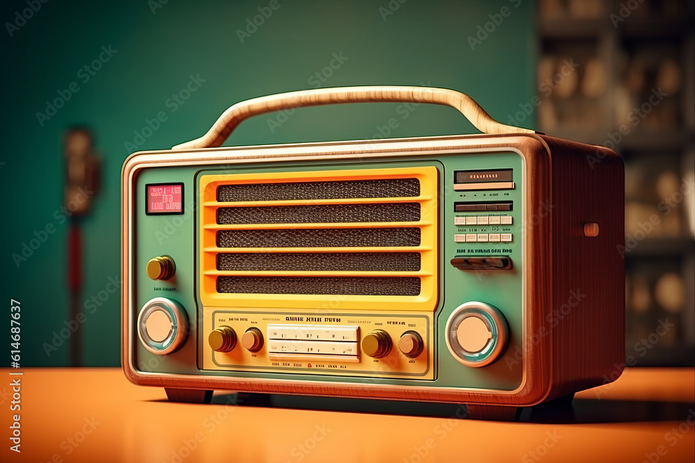 80s/90s radio with retro colors in background, Generative AI