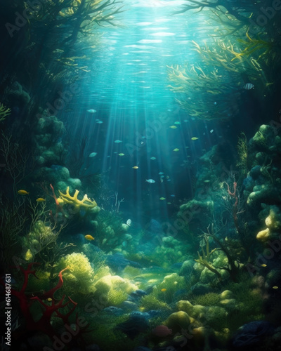 AI generated bright vibrant underwater background