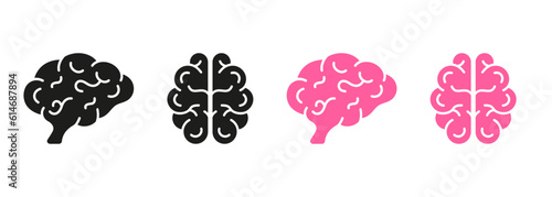 Brainstorm Symbol Collection on White Background. Human Brain Line and Silhouette Color Icon Set. Memory, Mind, Intelligence, Psychology, Neurology, Knowledge Pictogram. Isolated Vector Illustration