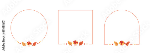 Cute Autumn Frame, Geometric Shapes Border Template Set. Sale post, promo poster, banner, flyer, invitation or greeting card. Vector illustration.