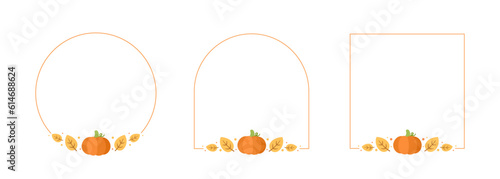 Cute Autumn Frame, Geometric Shapes Border Template Set. Sale post, promo poster, banner, flyer, invitation or greeting card. Vector illustration.