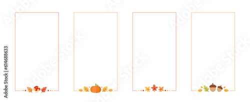 Vertical Autumn Frame Border. Halloween, Fall and Thanksgiving Template. Can be used for shopping sale, promo poster, banner, etc. Vector illustration