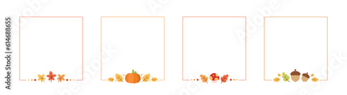 Square Autumn Frame Border Set. Halloween, Fall and Thanksgiving Template. Can be used for shopping sale, promo poster, banner, etc. Vector illustration