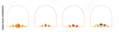 Autumn Arch Frame Border Set. Halloween, Fall and Thanksgiving Template. Can be used for shopping sale, promo poster, banner, etc. Vector illustration