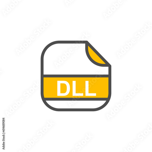 DLL File Extension, Rounded Square Icon with Text - Format Extension Icon Vector Illustration.