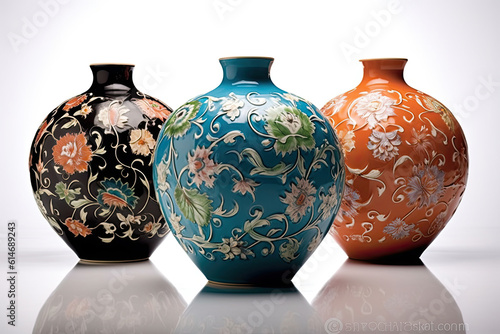 Hand-painted Ceramic Vases with Intricate Floral Patterns