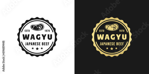 Wagyu beef label or Wagyu beef logo vector isolated in flat style. best wagyu beef label for the best product. Elegant wagyu beef seal or logo for original meat from japan.