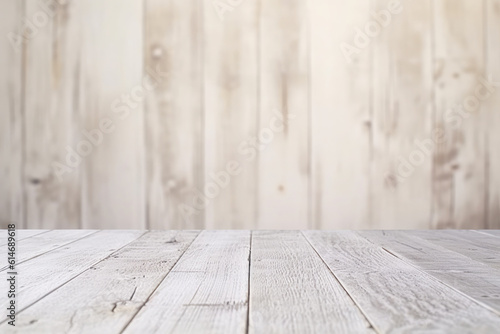 Light wooden blank background. Empty wooden table on a wooden wall background. Blank space white texture.The background can be used for mounting  presentation or displaying your products.Generative AI