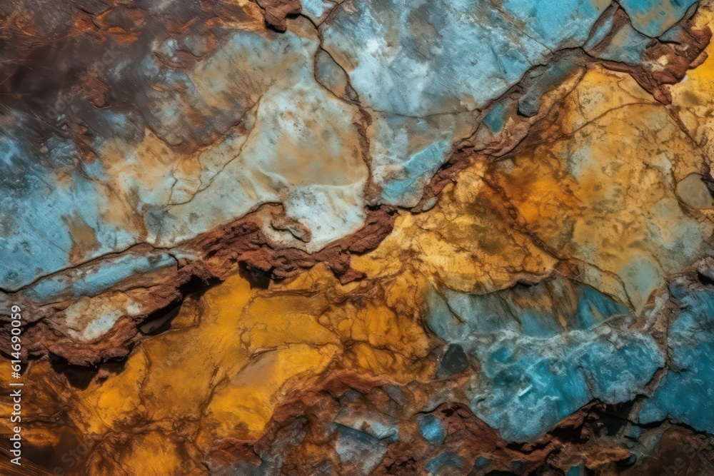 Abstract blue yellow brown background. Colorful rock wallpaper background. Generative AI.