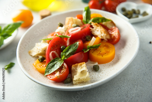 Traditional homemade bread salad with tomatoes