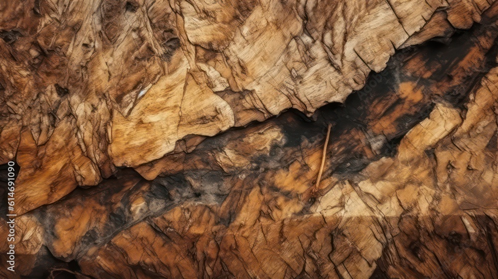 Brown rock texture with cracks. Rough mountain surface. Rough mountain wallpaper background. Generative AI.