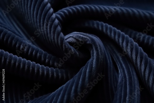 Dark blue corduroy surface texture. Elegant wallpaper background. Generative AI.  photo