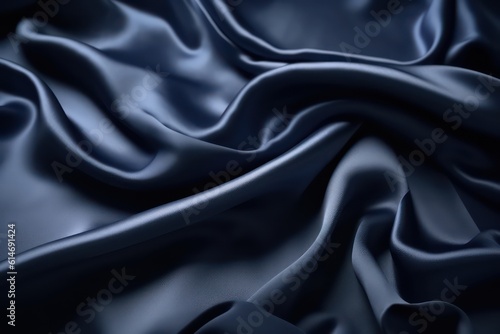Dark blue silk satin background. Dark blue silk satin luxury style wallpaper background. Generative AI.