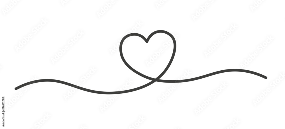Heart line drawing continuous heart vector frame illustration single wedding silhouette elegant love art ribbon.
