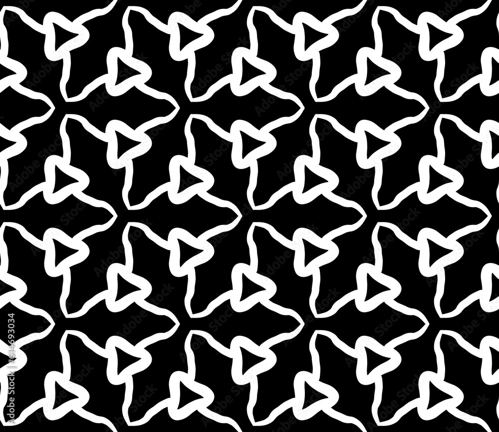 Black and white seamless tillable simple pattern with floral and ornamental accents Black and white seamless tillable simple pattern with floral and ornamental accents