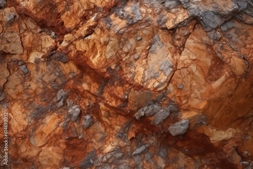 Red brown rock texture. Cracked Mountain Surface. Close-up view wallpaper background. Generative AI.