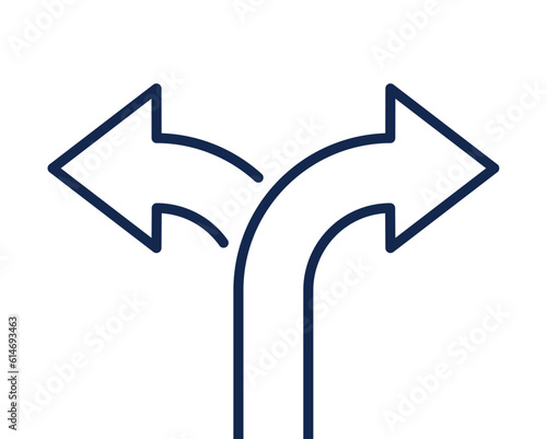 Two arrow double direction option way. Fork path two pathway multi traffic traffic icon.