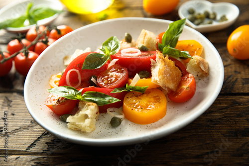 Traditional homemade bread salad with tomatoes