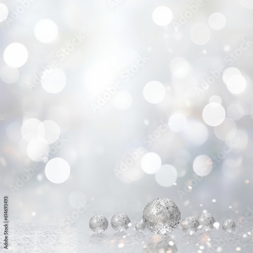 Silver lights background texture abstract Christmas decoration. Beautiful bright winter sparkle white bokeh with Generative Ai. © yayha