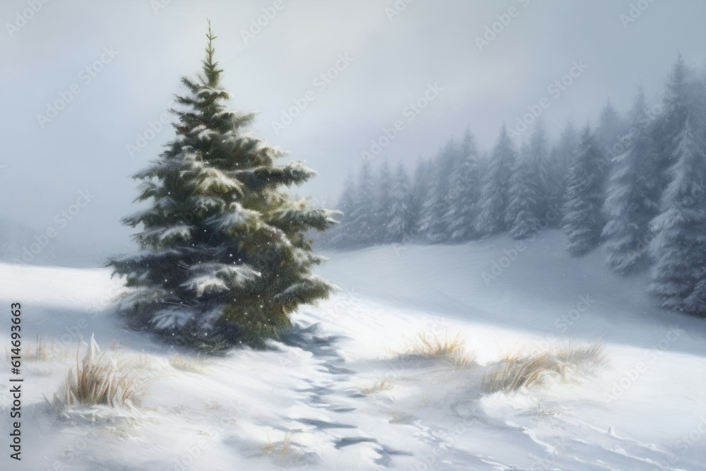 Fototapeta premium Christmas tree winter landscape. Generate Ai