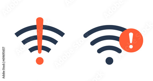 Wifi bad connection problem icon. Lost network wifi error internet vector warning concept. Wifi signal wave phone symbol. photo
