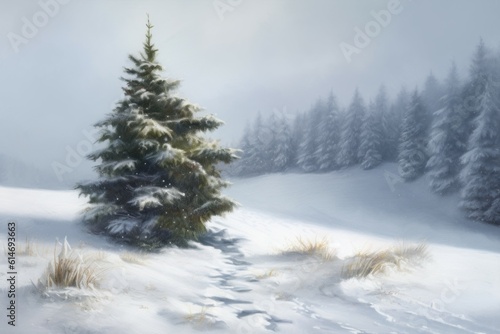 Christmas tree winter landscape. Generate Ai © nsit0108