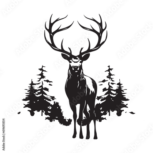 Canvastavla Deer black silhouette vector character vector illustration