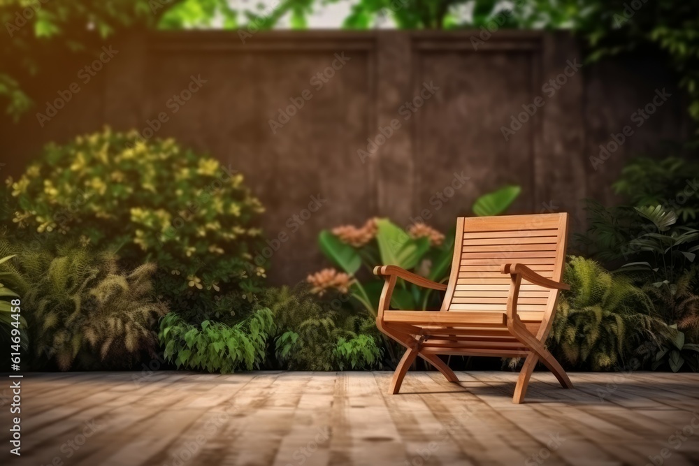 Garden furniture terrace background. Generate Ai