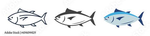 Tuna fish logo icon outline illustration. Salmon tuna fish line icon seafood logo