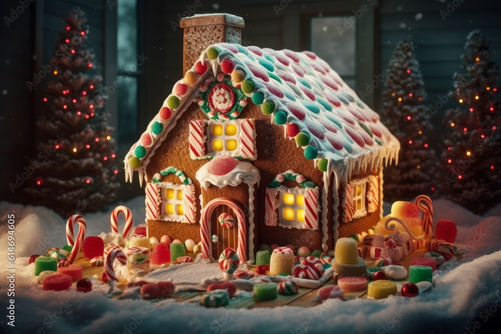 Fototapeta premium Gingerbread house candy winter. Generate Ai
