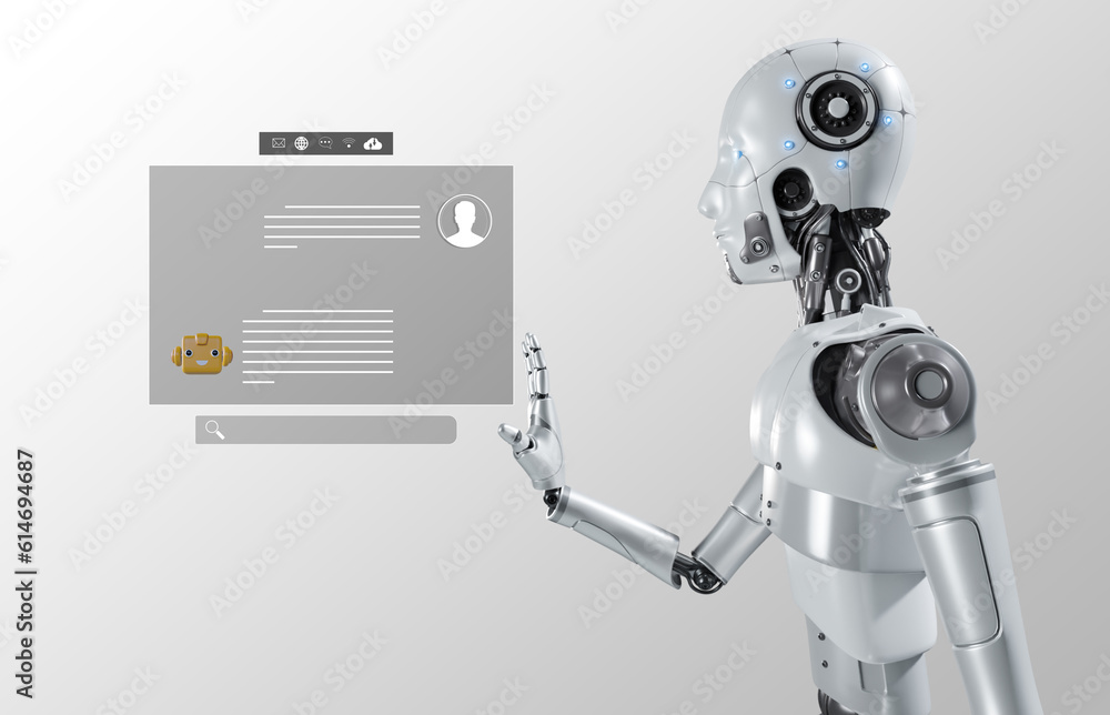 White woman robot on blurred background using digital network connection 3D rendering
White woman robot on blurred background using digital network connection 3D rendering