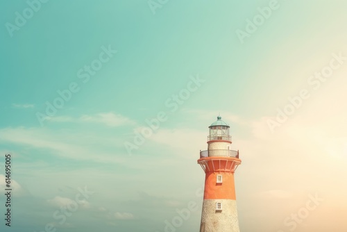 Lighthouse sunrise background. Generate Ai