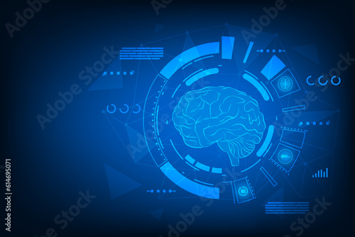 Vector futuristic hologram brain with medical healthcare. Technology graphic of MRI scan interface.
