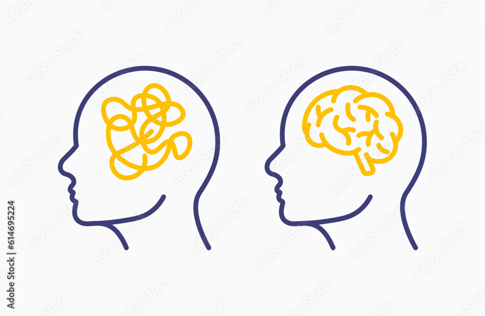 Stress line icon. Confused depression mind sign mental health outline concept illustration. Stress mental symbol Stress line icon. Confused depression mind sign mental health outline concept illustration. Stress mental symbol