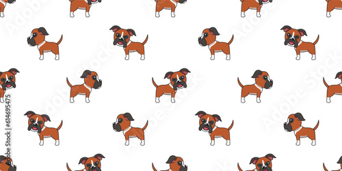 Vector cartoon boxer dog seamless pattern background for design.