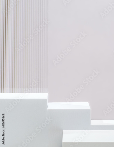 White block pedestal product display grey background with modern Transparency strip glass with sunshine light